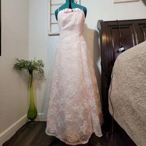 Vintage Masquerade Pink Floral Embroidered Dress with Bow Front Detail Sz 13/14